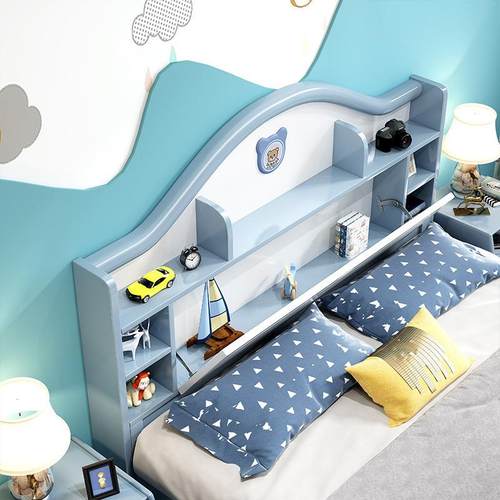 儿童全实木床现代简约男孩1米生F618#室5单人床卧白色学公储物女