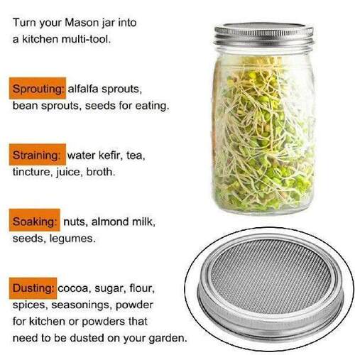 Mason Jar Screen Sprouting Lid Cover Seed Sprouter Set for