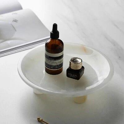 1pc Marble Tray Perfume Jewelry Fruit Storage Tray Entrance