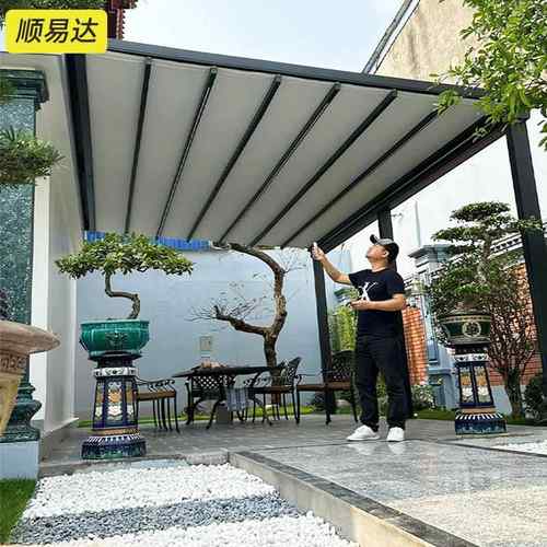 家用阳台伸缩棚雨棚户外铝合金推拉雨棚遮阳棚露台电动折叠天幕棚