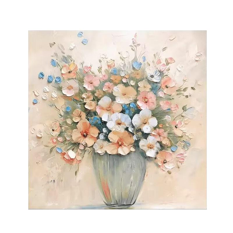 手绘油画花卉餐厅装饰画轻奢玄关客厅挂画方形花朵简约挂画无框画