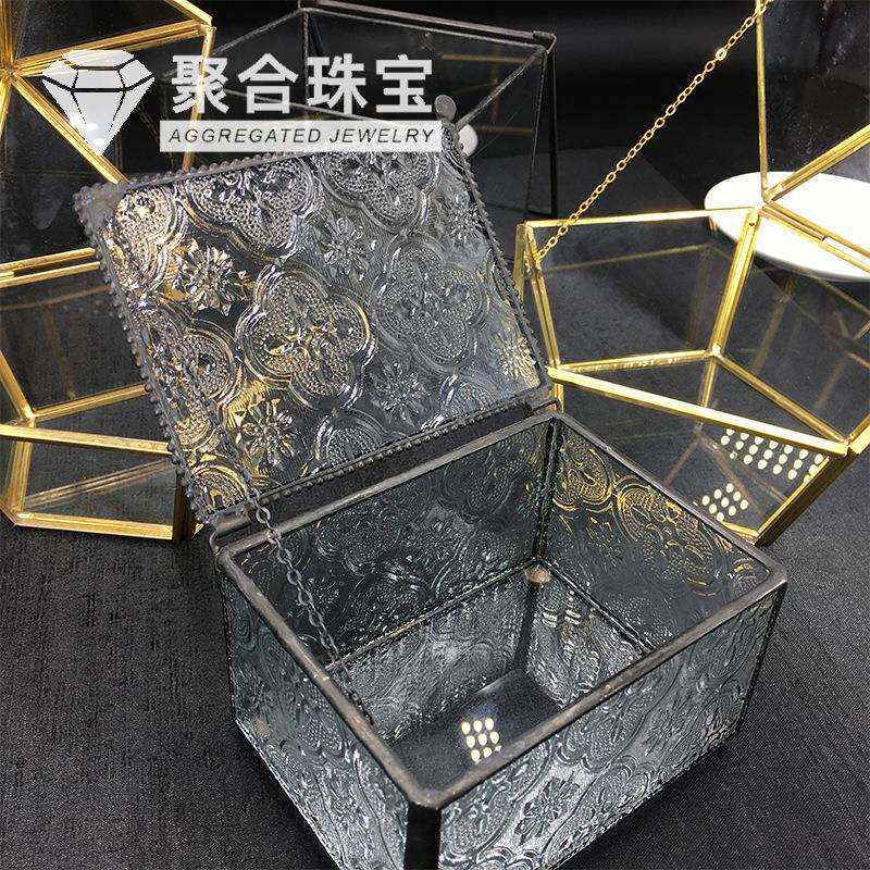 天然消磁石玻璃碗 水晶首饰盒 透明玻璃罩碗几何体摆件星耀