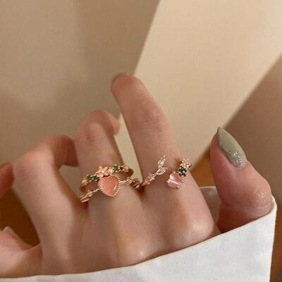 Love Pink Diamond Ring rings women食指戒指环爱心粉钻戒指女