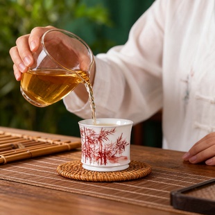 竹报平安写意主人杯 国家级大师刘培竹纯手绘茶杯品茗杯健康茶器