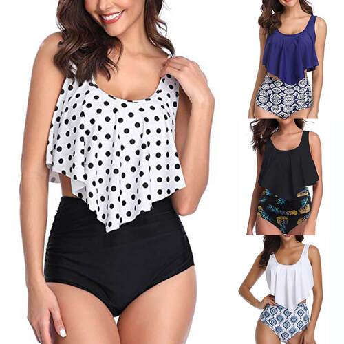 Oversized pleated belly covering women's split bikini