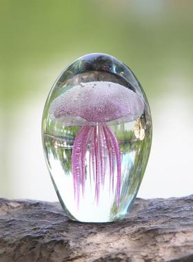 淄博琉璃发光水母摆件海洋动物造景夜光送女朋友孩子新年生日礼物