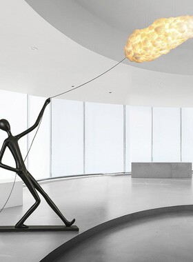 创意云朵灯人形雕塑落地大摆件大堂售楼部酒店轻奢艺术玻璃钢摆件