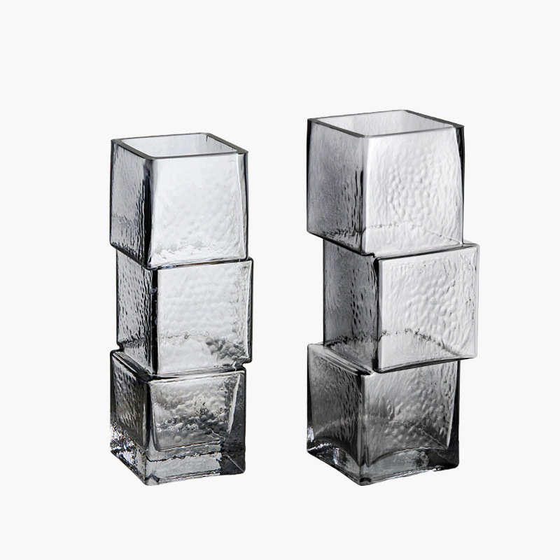 源头厂家批发玻璃花瓶创意错位方缸不规则透明富贵竹家居大口径