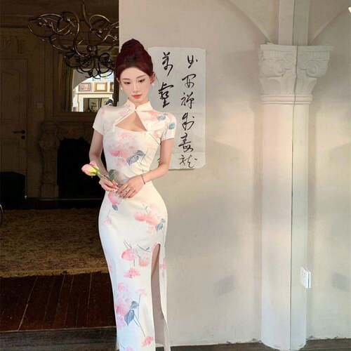 新中式复古国风年轻改良旗袍连衣裙女性感高开叉气质技师工作服女