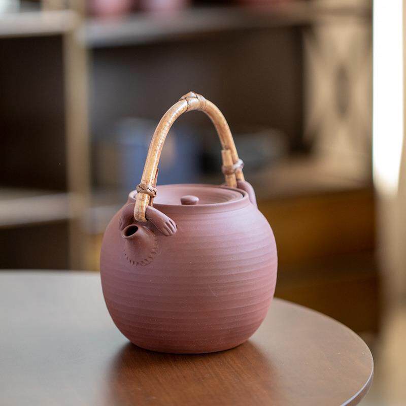 红泥原矿煮茶壶老白茶普洱煮茶器家用电陶炉炭火藤编提梁陶壶烧水