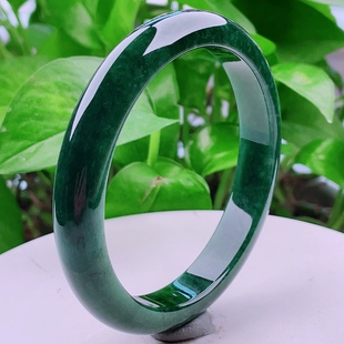 57圈口 天然真品翡翠玉镯正品拍卖 冰种蓝水满色正圈手镯 43.16g