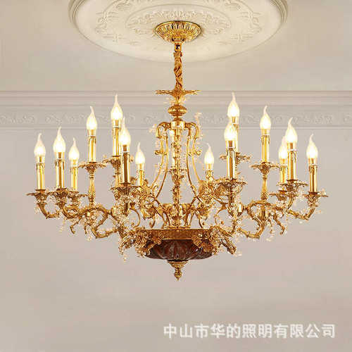 欧式全铜客厅吊灯法式浪漫温馨餐厅卧室铜灯家用大气别墅水晶灯具