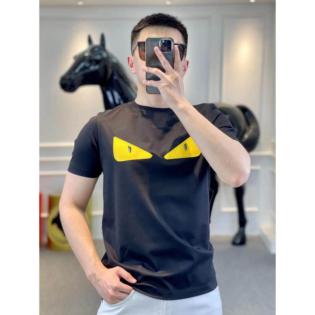 欧洲站高端轻奢夏季新款小怪兽恶魔眼睛修身百搭短袖休闲t恤男潮