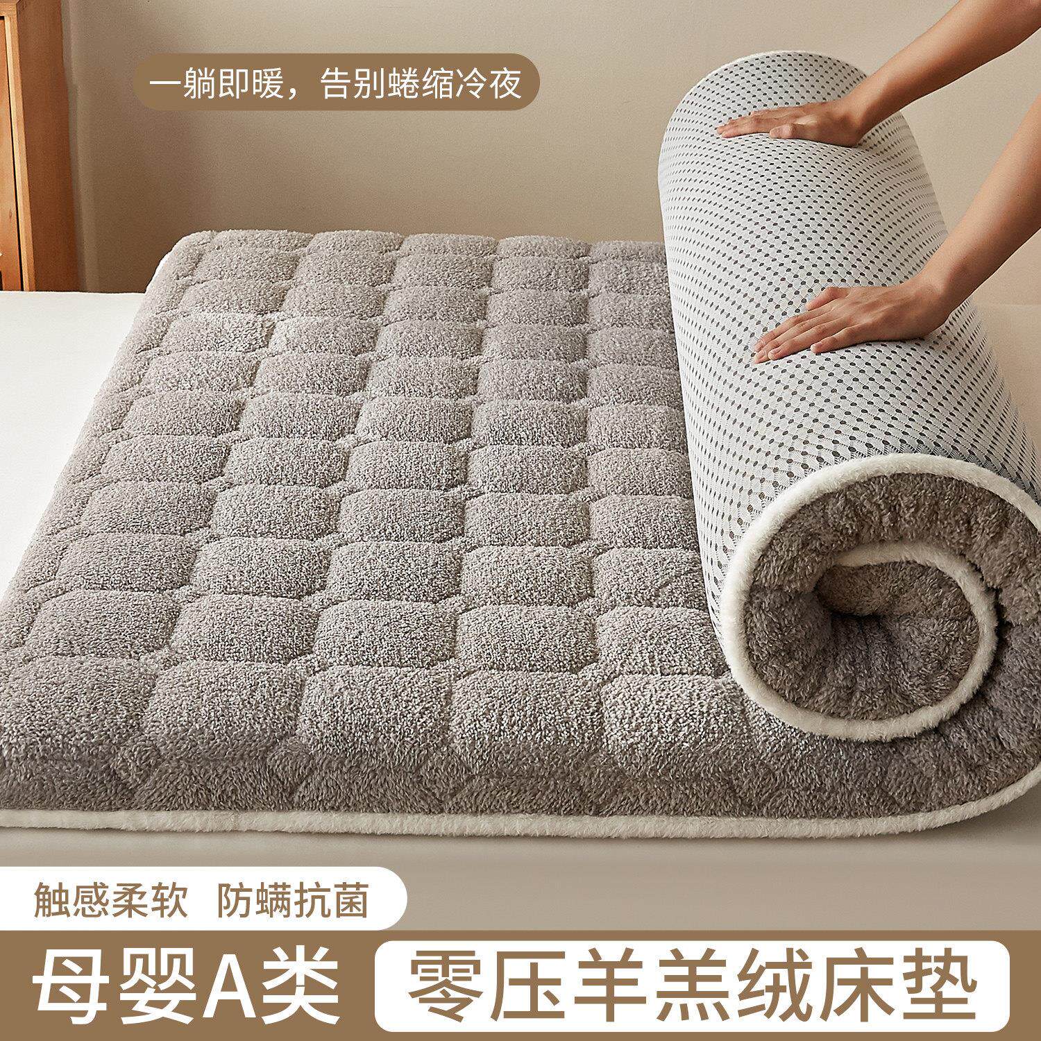 春季保暖羊羔绒床垫软垫加厚褥子垫床褥垫宿舍加绒垫被铺底可折叠