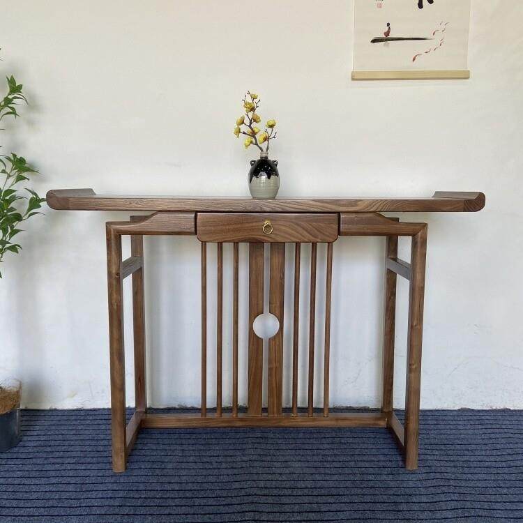 新中式玄关桌实木榆木入户门厅柜翘头带抽简约窄长条案供桌玄关台,住宅家具,玄关台,淘宝优惠券,粉丝福利购,淘宝优惠卷