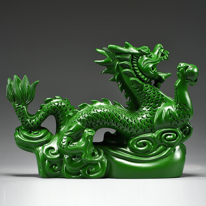 绿色实木雕刻龙摆件十二生肖木头龙客厅电视柜装饰工艺品新居送礼