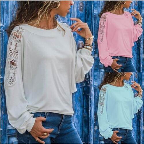 Women's T-shirt Large Lace Long Sleeve T-shirt Large