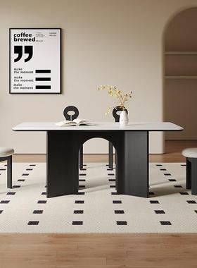 T复古式实木木ADJ餐桌轻奢现代简约长方形法式新款意7白色橡岩板