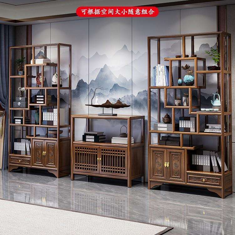 多实木新中式博古架宝阁置茶物架办公室展示柜董隔断LRF陈古列书