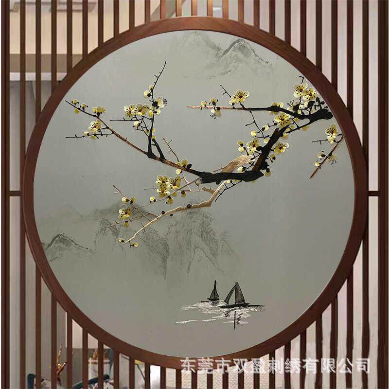 苏绣双面机器刺绣半透明纱布画屏风入户玄关隔断商场展厅屏风挂画