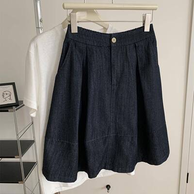 日系复古藏青黑牛仔花苞裙女26春夏韩版显瘦高腰A字减龄学生短裙