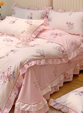 高档高级感A类纯棉床花边四件紫色轻奢全棉床套.单被套公主风18上