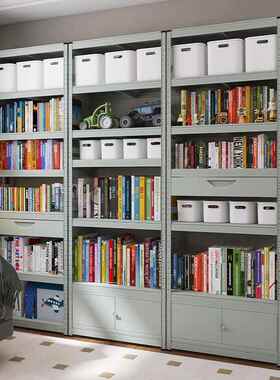 书IZZ灰绿色钢制架落地置物一体靠墙自由组合客网红书柜带厅柜架