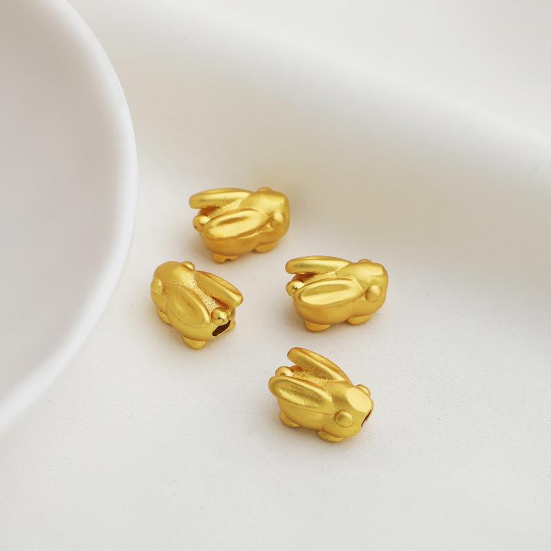 沙金包金保色生肖兔子通孔隔珠立体卡通兔串珠编绳材料diy配饰品