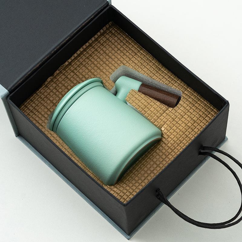 陶瓷马克杯木柄带盖过滤泡茶水杯大容量办公杯三件套商务礼品