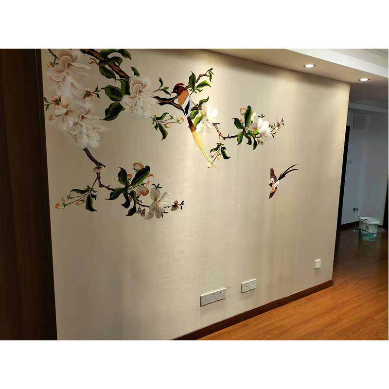 独秀刺绣墙布独绣143兰花鸟新客中式玉背布景壁画壁厅电视墙美式