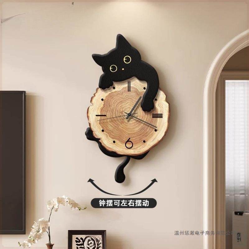 现代简约猫咪钟表挂钟客厅创意时钟挂墙高级感艺术网红新款包邮