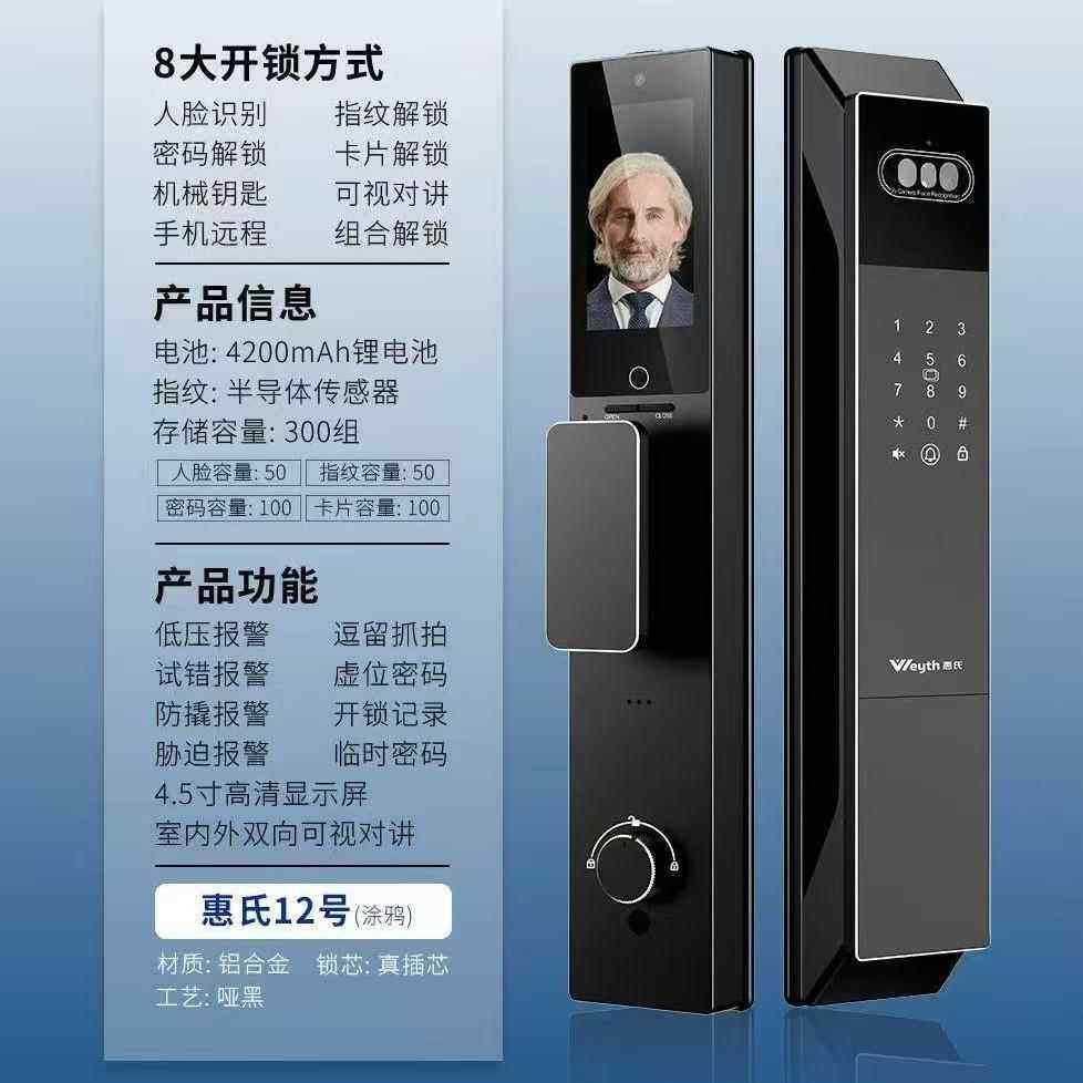 惠氏12全自动指掌静脉3d人脸识别智能门锁防盗可视猫眼密码锁联网,基础建材,入户门智能锁,淘宝优惠券,粉丝福利购,淘宝优惠卷