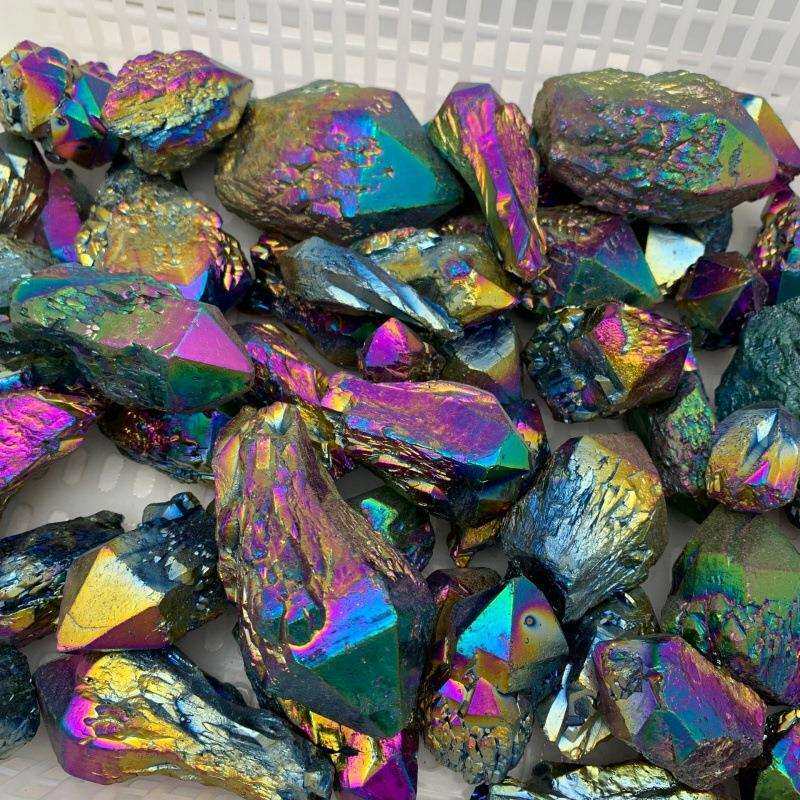 跨境 电镀钛菠萝簇随形原石水晶石不规则裸石水晶装饰摆件