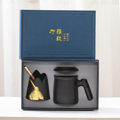 陶瓷过滤泡茶杯茶水分离马杯办室克带盖陶杯瓷8717杯公商务活动伴
