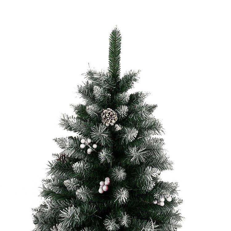供货180CM尖头pvc喷白松果红果圣诞树 防火材料圣诞树批发