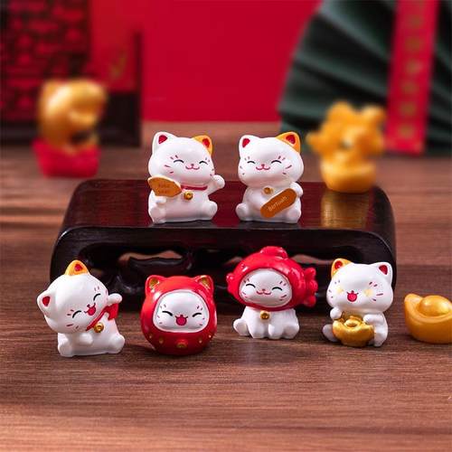 微景观可爱新年招财猫公仔萌粒 diy装饰品配件桌面车载小摆件
