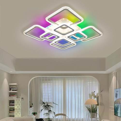 亚马逊4头8头铁艺亚克力吸顶灯高级感氛围RGB七彩卧室灯超亮主灯