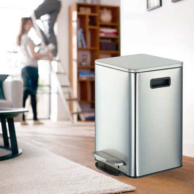 利好 方形欧式不锈钢垃圾桶静音缓降脚踏式有盖办公客厅厨房家用