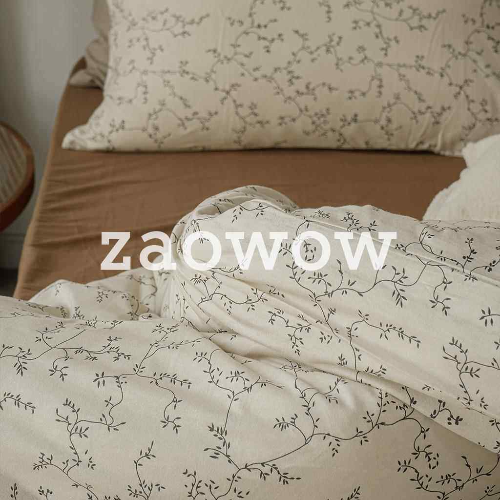 正品造卧zwow四古季上款法式覆奶油色田园风纯全棉针织棉床件四套