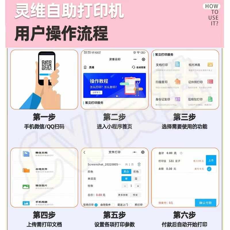 自助共享打印机扫码便民照片付费24小时校园无人扫描复印一体机
