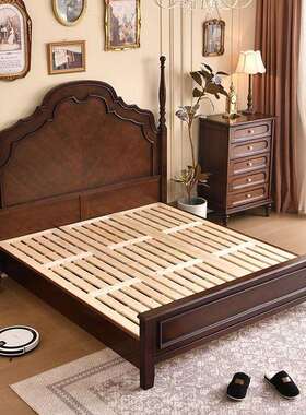 美复古1.8米高实双人床简约鹅式掌木楸木安娜床简约箱储物主L5201