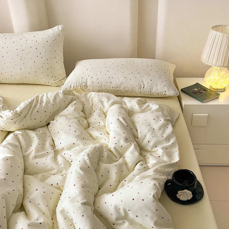床单学生三笠四小4件套款棉被套清新针织水洗双层碎花件套床纱