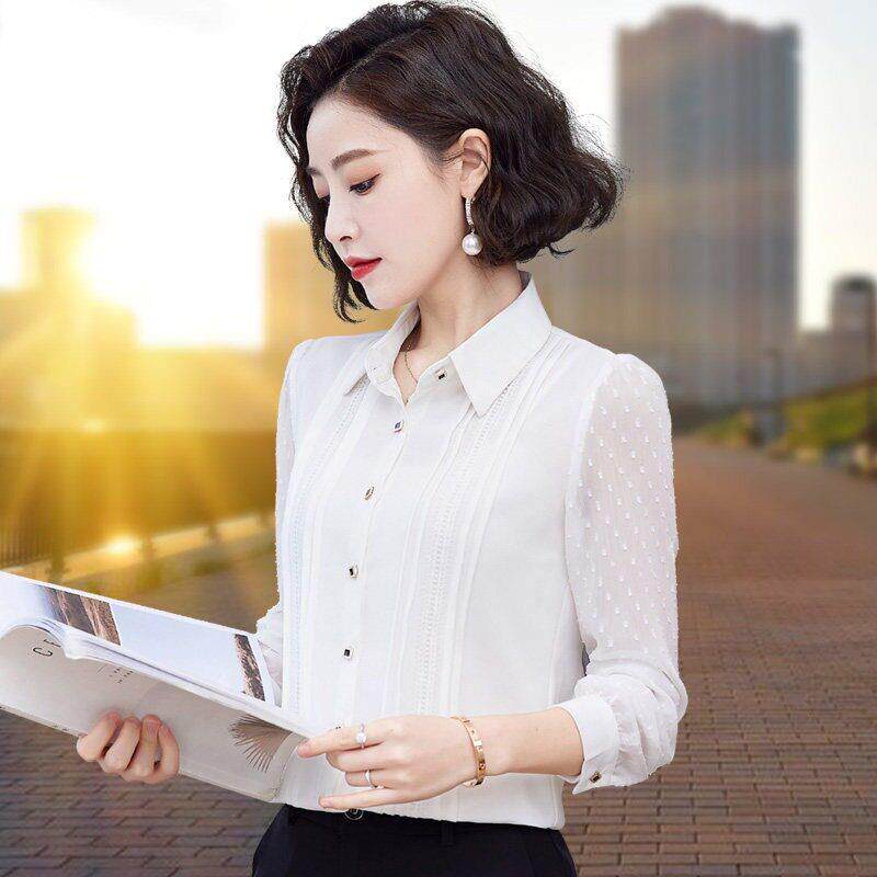 白色雪纺衬衫女2026年春新款时尚设计感职业长袖上衣气质百搭衬衣