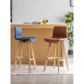 实木吧台椅旋转酒吧椅前台高脚椅子创意高脚北茶店靠背家用吧台凳