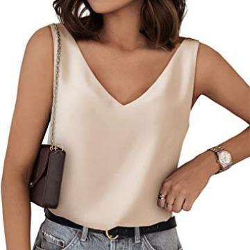 top tank shirt-based sleeveless satin silk back V deep