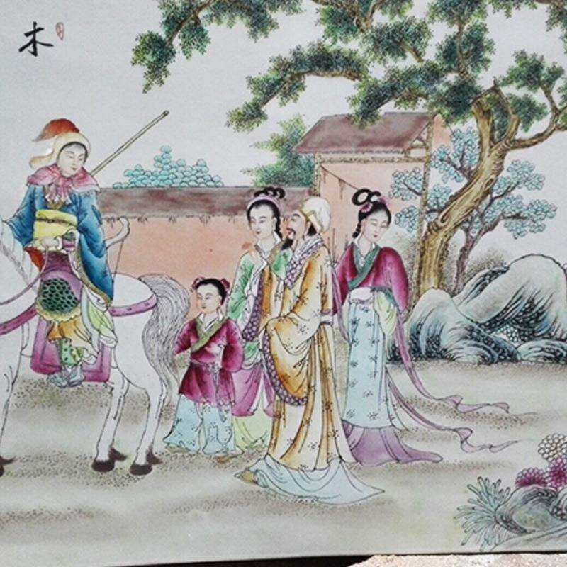 陶瓷板画景德镇 人工手绘瓷板画 粉彩八仙人物像瓷板画艺术摆件