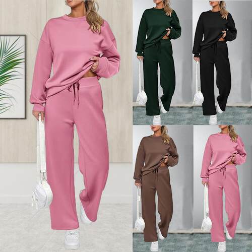 Knitted women's two long sleeved top and wide leg pocket