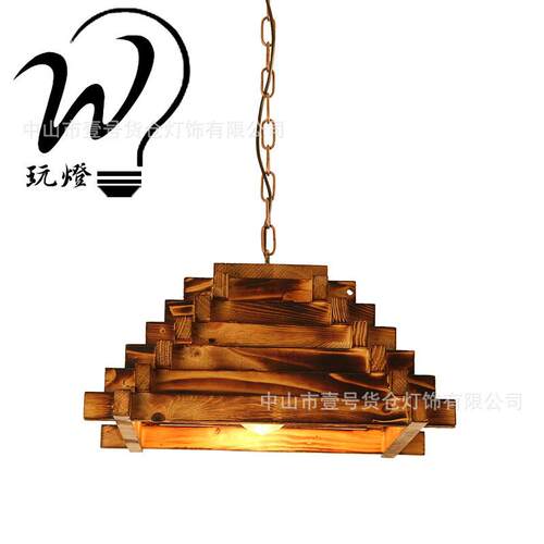 厂家直销美式复古做旧实木吊灯餐厅酒吧台网咖服装店实木装饰灯具
