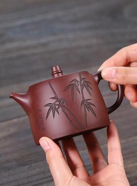 砂宜兴紫壶源头原矿紫手泥工茶大小容量汉铎壶壶口盖严101042竹密