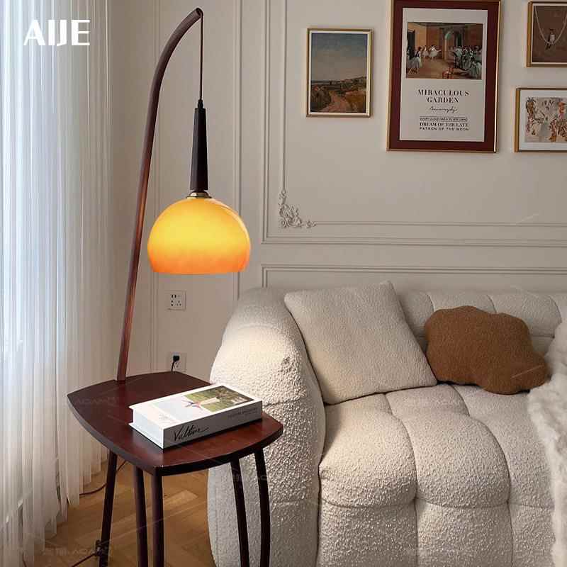 客厅法式复古落地灯边几一体卧室落地灯中古沙发旁置物柚子落地灯